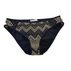 Becca Bikini Bottom SZ Med NWT Cut Out Design Hip Black Tan Swim Bikini Bottom